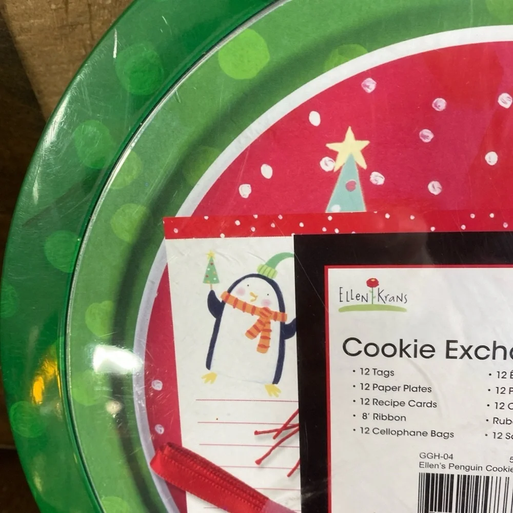 Cookie Exchange Kit Christmas Holiday Tin‎ Ellen Krans Plates Tags Ribbon Bags